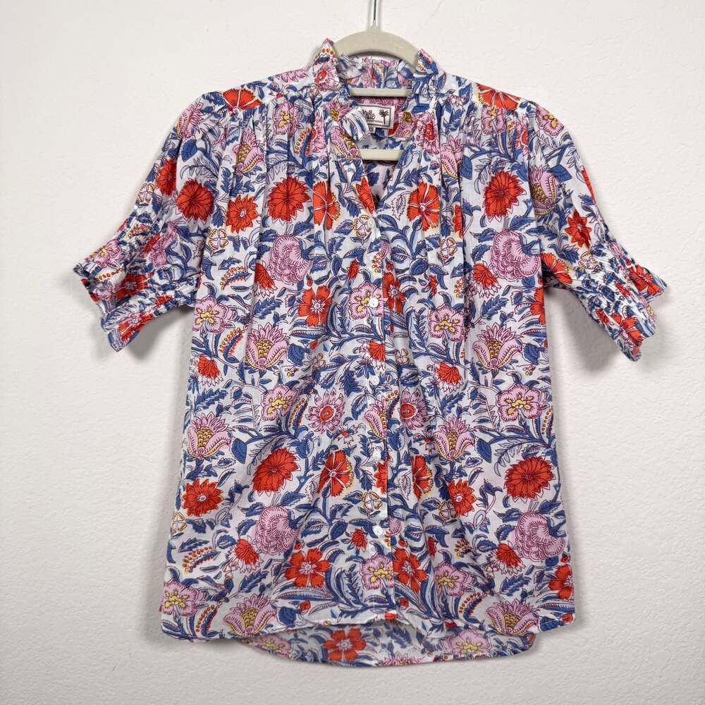 Mille Womens Resortwear Blouse Top Size XS Floral 100% Cotton Feminine Pink